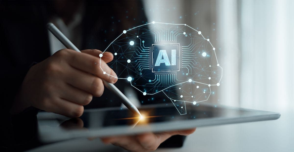 A concept of a deep learning neural network. The AI processor acts as the core of a digital brain, representing the complex algorithms and connections of machine learning.