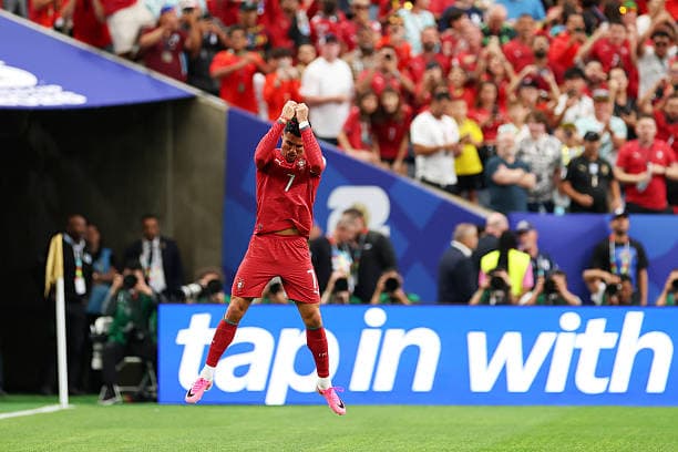 Cristiano Ronaldo celebrates scoring his team's first goal during the FIFA World Cup 2026 Group K match between Portugal and Uzbekistan at Houston Stadium on June 23, 2026 in Houston, Texas.